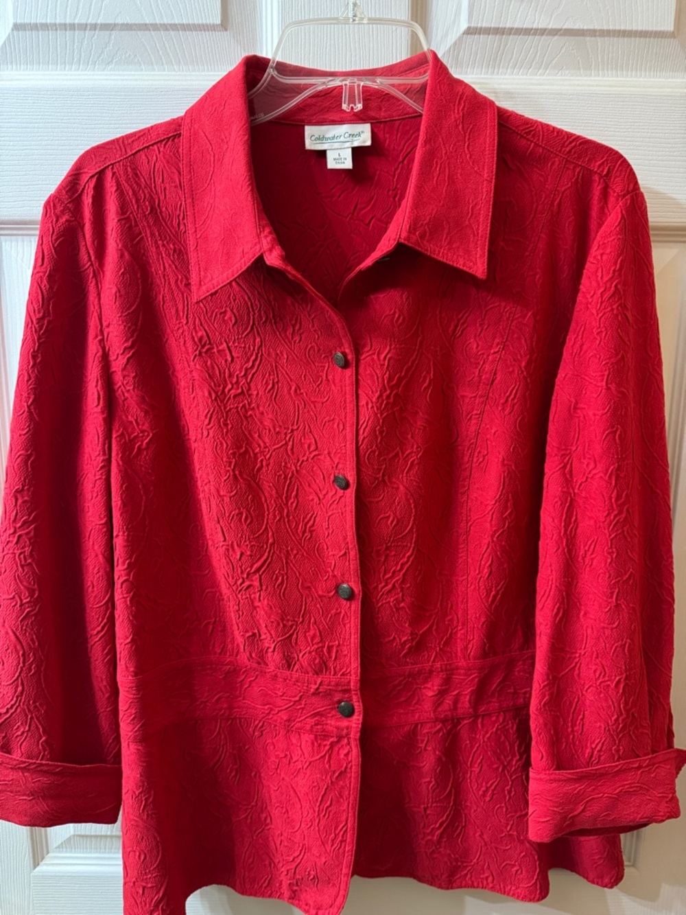 Coldwater Creek Women's Red Textured Button-Front Shirt Jacket